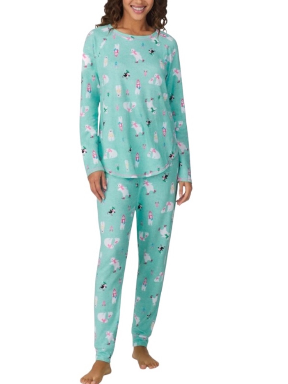 Cuddl Duds Women's 2-Pc. Printed Jogger Pajamas Set - Aqua Print Size XL - NWT - Picture 2 of 3